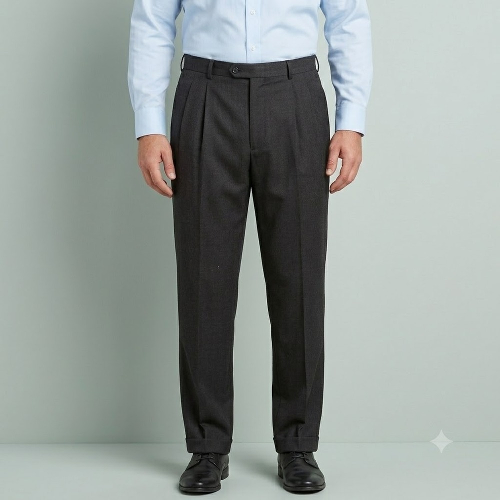 Roundree & Yorke Dress Pants‎ Men's 36x29 Black Wool Blend Flat Front